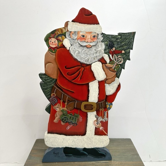 Wooden Ships Other - Hand Painted Folk Art Wooden Santa Christmas Figure Free Standing Signed 18.5"